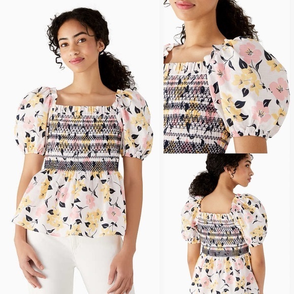 Kate Spade Lily Blooms Puff-sleeve Top - Picture 1 of 7